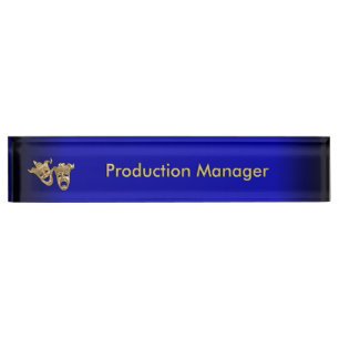 Comedy and Tragedy Theatre Masks Cobalt Nameplate