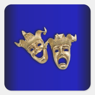 Comedy and Tragedy Theatre Masks Cobalt Square Sticker