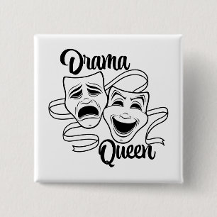 Comedy And Tragedy Theatre Masks Drama Queen Black 15 Cm Square Badge