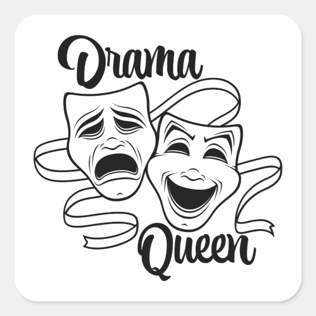Comedy And Tragedy Theatre Masks Drama Queen Black Square Sticker (Front)