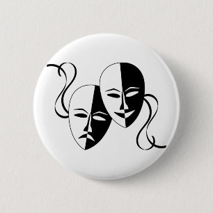 Comedy and Tragedy Theatre Masks/Faces 6 Cm Round Badge