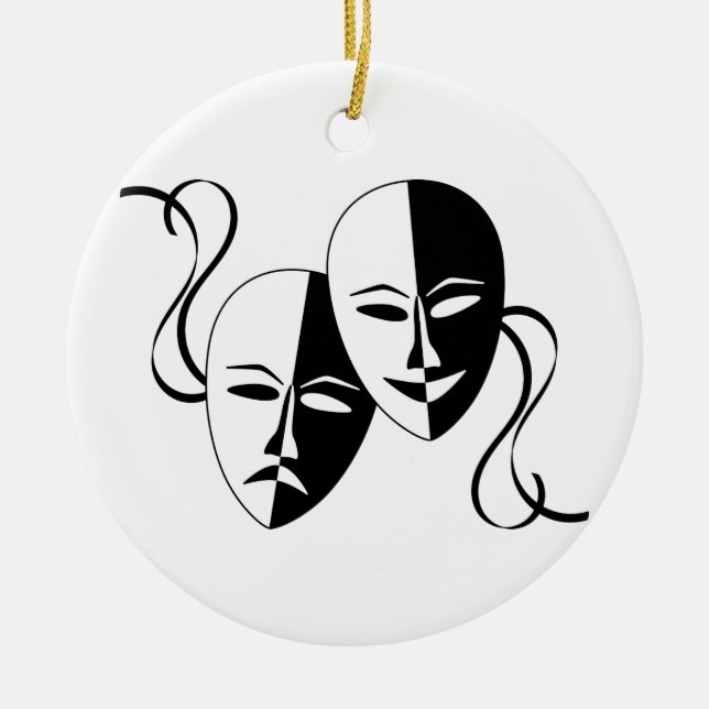 Comedy and Tragedy Theatre Masks/Faces Ceramic Tree Decoration (Front)
