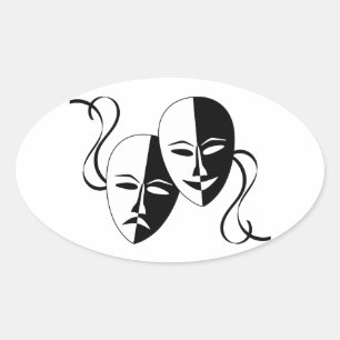 Comedy and Tragedy Theatre Masks/Faces Oval Sticker