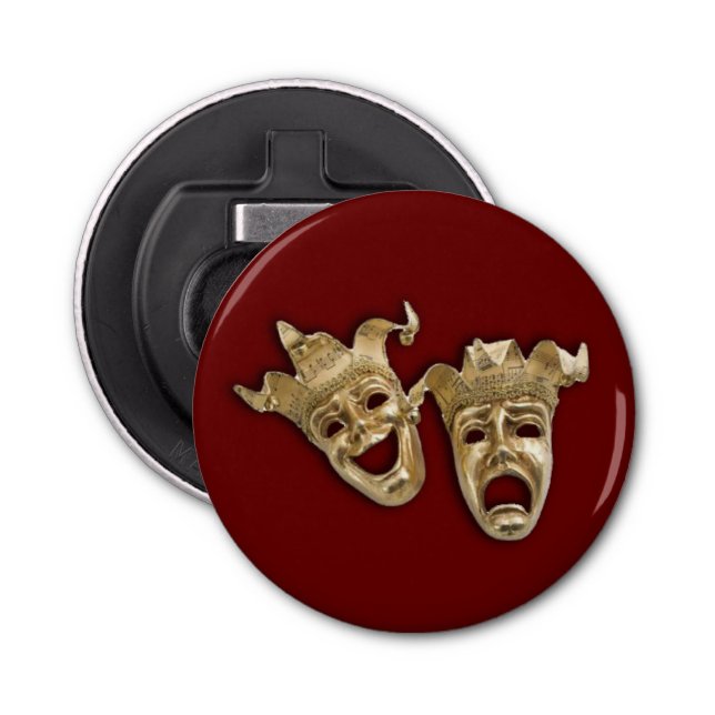 Comedy and Tragedy Theatre Masks Maroon Bottle Opener (Front)