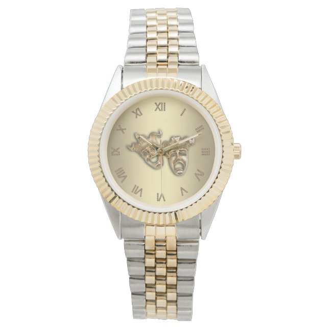 Comedy and Tragedy Theatre Masks Roman Numerals Watch (Front)