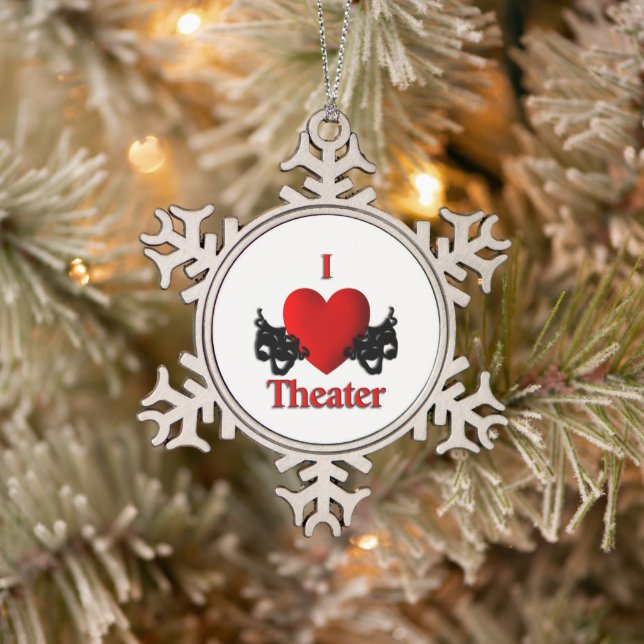 Comedy and Tragedy Theatre Masks Snowflake Pewter Christmas Ornament (Tree)