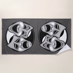 Comedy and Tragedy Theatre Masks Yin Yang Design Beach Towel