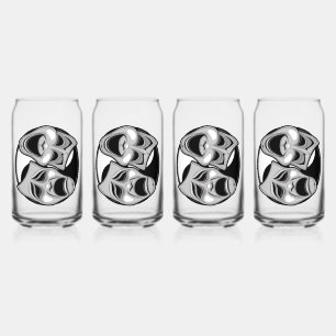 Comedy and Tragedy Theatre Masks Yin Yang Design Can Glass