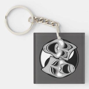 Comedy and Tragedy Theatre Masks Yin Yang Design Key Ring