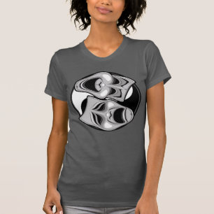Comedy and Tragedy Theatre Masks Yin Yang Design T-Shirt