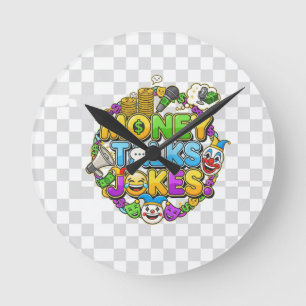 Comedy & Cash Money Talks Jokes Vibrant Cartoon Round Clock
