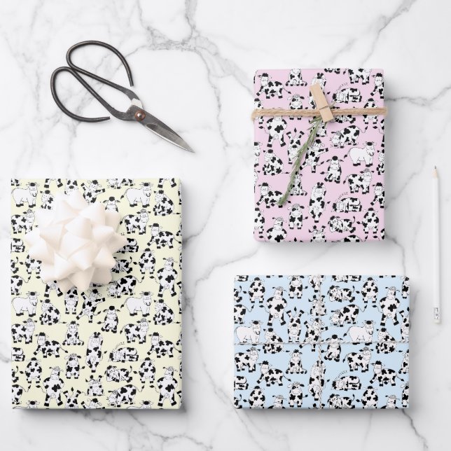 Comedy Cows Having Fun! Wrapping Paper Sheet (Front)