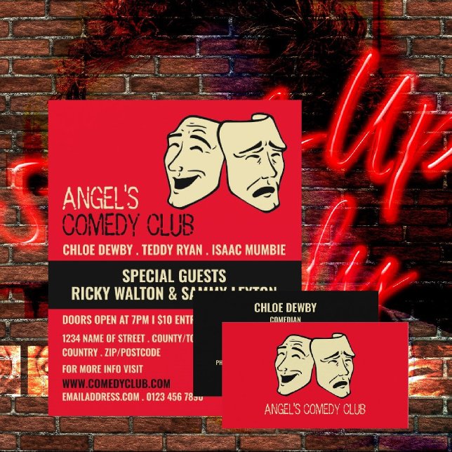 Comedy Masks, Comedian, Comedy Club Advertising Flyer (Creator Uploaded)