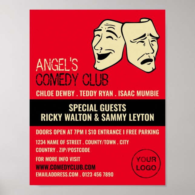 Comedy Masks, Comedian, Comedy Club Advertising Poster (Front)