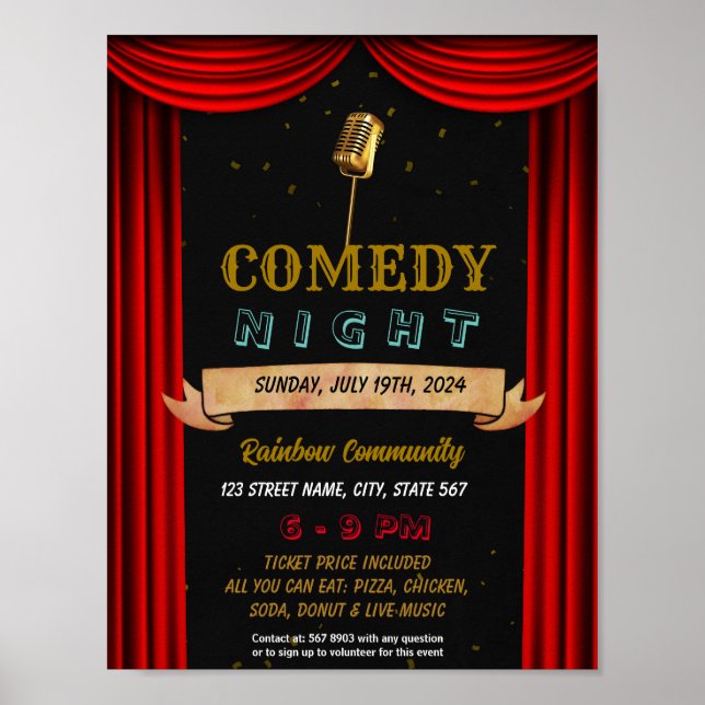 Comedy night school event template poster (Front)