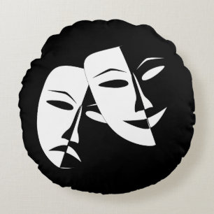 /Comedy/Tragedy Black and White Round Pillow