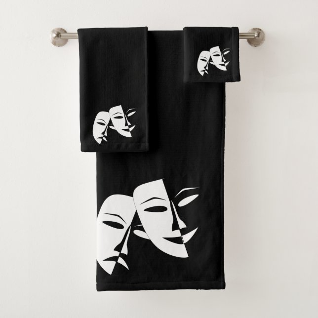 Comedy Tragedy Black and White Theatre Mask  Bath  Bath Towel Set (Insitu)