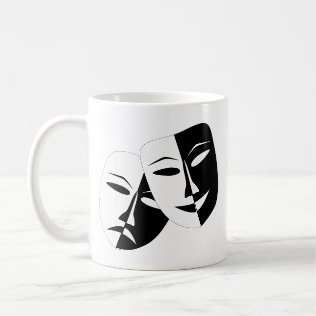 Comedy Tragedy Black and White Theatre Mask Coffee Mug (Left)