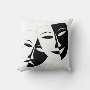 Comedy Tragedy Black and White Theatre Mask Cushion