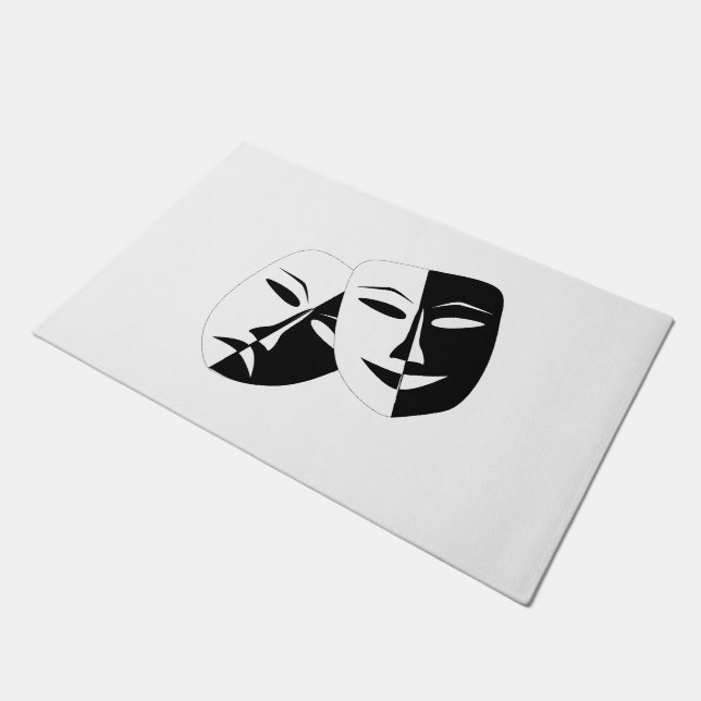 Comedy Tragedy Black and White Theatre Mask  Doormat (Angled)
