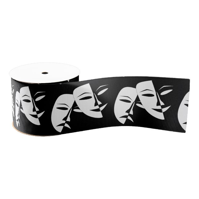 Comedy Tragedy Black and White Theatre Mask Grosgrain Ribbon (Spool)