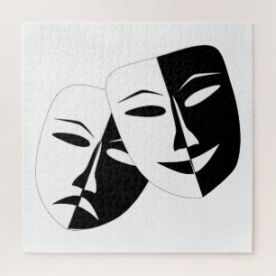 Comedy/Tragedy Black and White Theatre Mask Jigsaw Puzzle