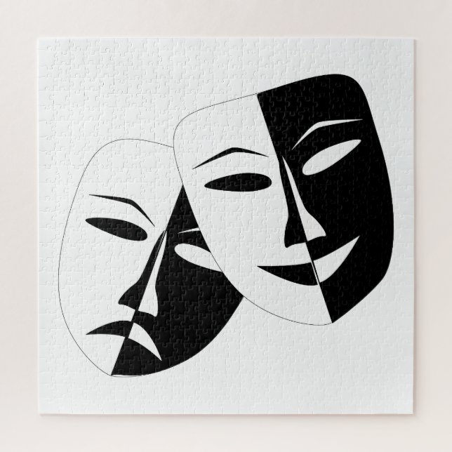 Comedy/Tragedy Black and White Theatre Mask Jigsaw Puzzle (Vertical)