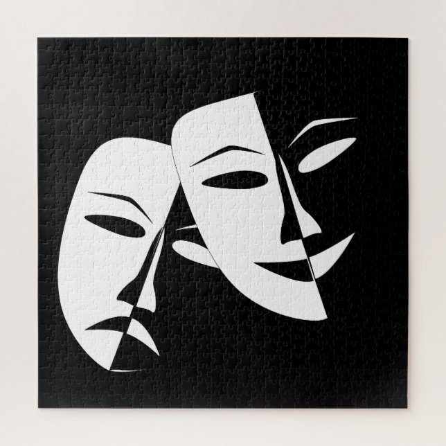 Comedy/Tragedy Black and White Theatre Mask Jigsaw Puzzle (Vertical)