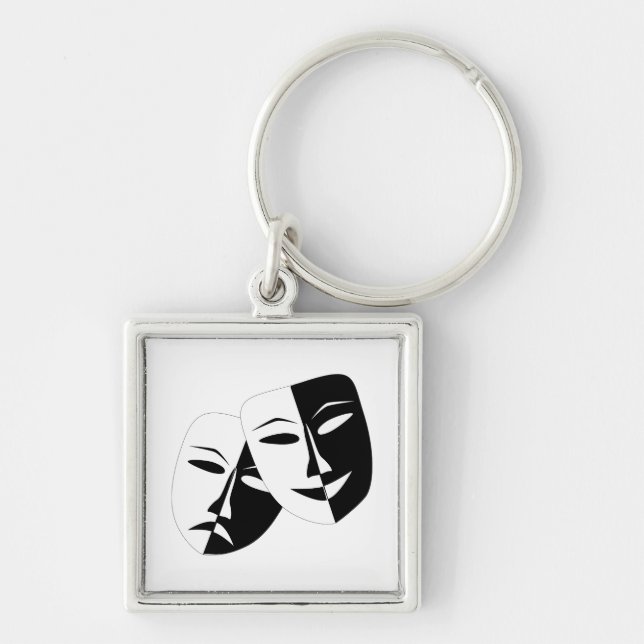Comedy Tragedy Black and White Theatre Mask Key Ring (Front)