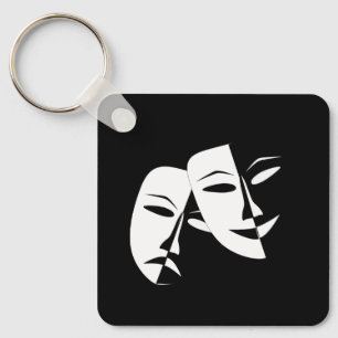 Comedy Tragedy Black and White Theatre Mask Keycha Key Ring