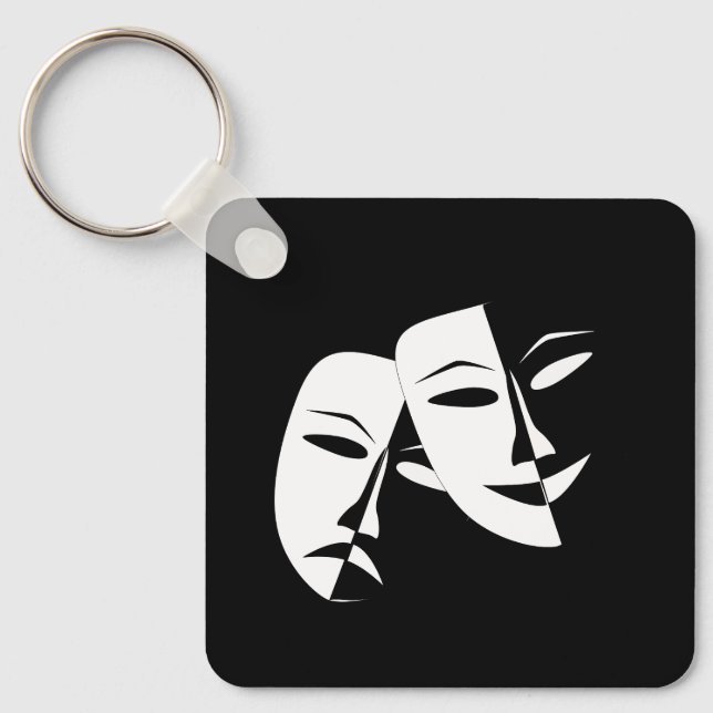 Comedy Tragedy Black and White Theatre Mask Keycha Key Ring (Front)
