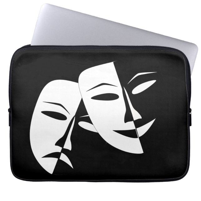 Comedy Tragedy Black and White Theatre Mask Laptop Sleeve (Front)