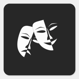 Comedy Tragedy Black and White Theatre Mask Square Sticker
