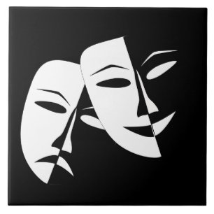 Comedy Tragedy Black and White Theatre Mask Tile