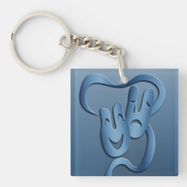 Comedy Tragedy Blue Theatre Mask Keychain (Front)