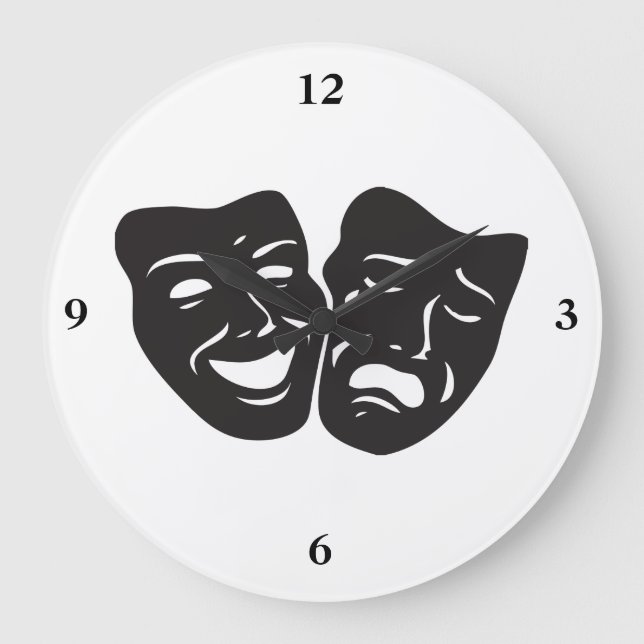 Comedy Tragedy Drama Theatre Masks Large Clock (Front)