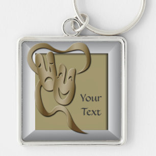 Comedy Tragedy Gold Theatre Mask Premium Key Ring