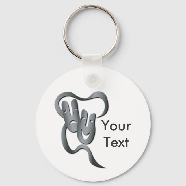 Comedy Tragedy Grey Theater Mask Key Chain (Front)