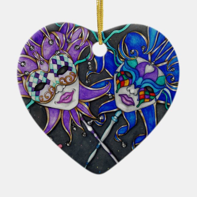 Comedy/Tragedy Jester Masks Ceramic Tree Decoration (Front)