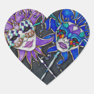 Comedy/Tragedy Jester Masks Heart Sticker