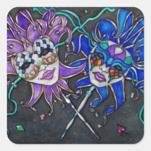 Comedy/Tragedy Jester Masks Square Sticker