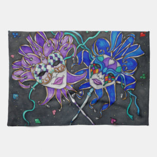 Comedy/Tragedy Jester Masks Tea Towel