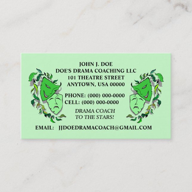 COMEDY & TRAGEDY MASKS THEATER ARTS BUSINESS CARD (Front)