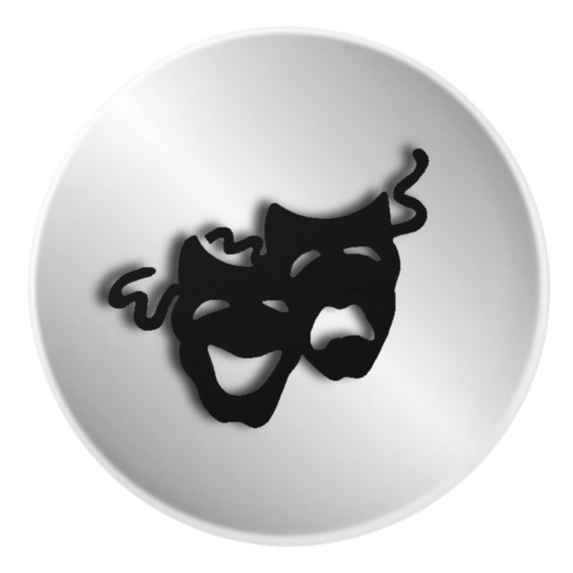 Comedy Tragedy Silver Theatre Masks Ceramic Knob (Front)