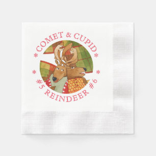 COMET CUPID REINDEER Coined Cocktail Paper Napkins