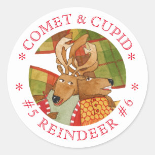 COMET CUPID REINDEER Large Round Stickers