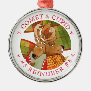 COMET CUPID REINDEER Premium Round Ornament