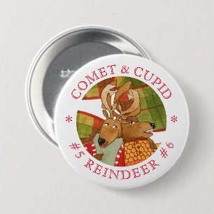 COMET CUPID REINDEER Round Pin Button