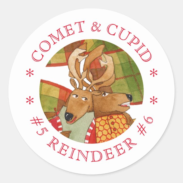 COMET CUPID REINDEER Small Round Stickers (Front)