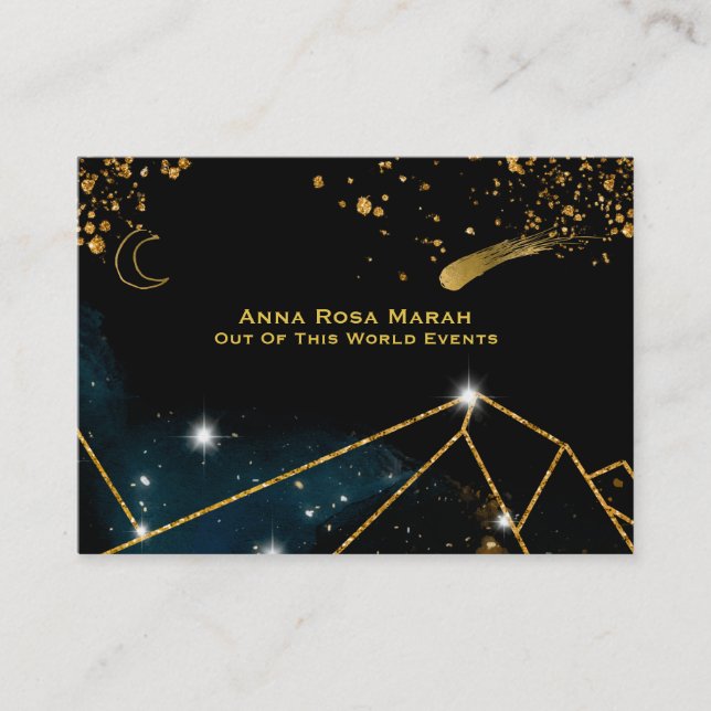 *~* Comet Sacred Geometry Gold Glitter Moon Lunar Business Card (Front)